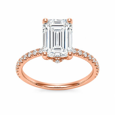 2 Carat Emerald Lab-Grown Diamond Engagement Ring, Hidden Halo, 14K Gold, IGI Certified
