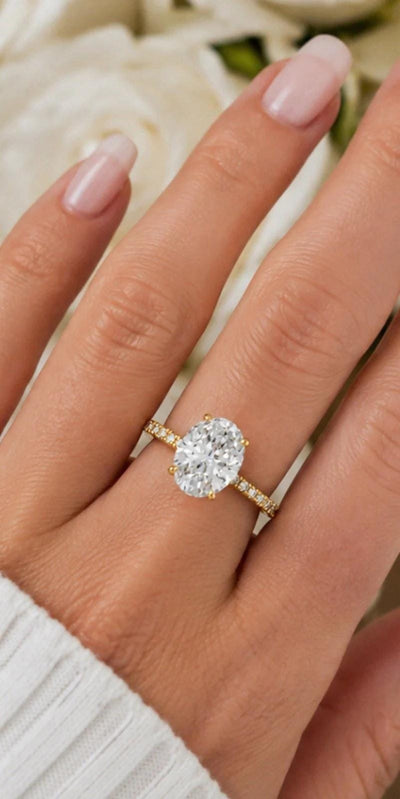2 Carat Oval Lab-Diamond Engagement Ring, Hidden Halo, 14K Yellow Gold, IGI Cert